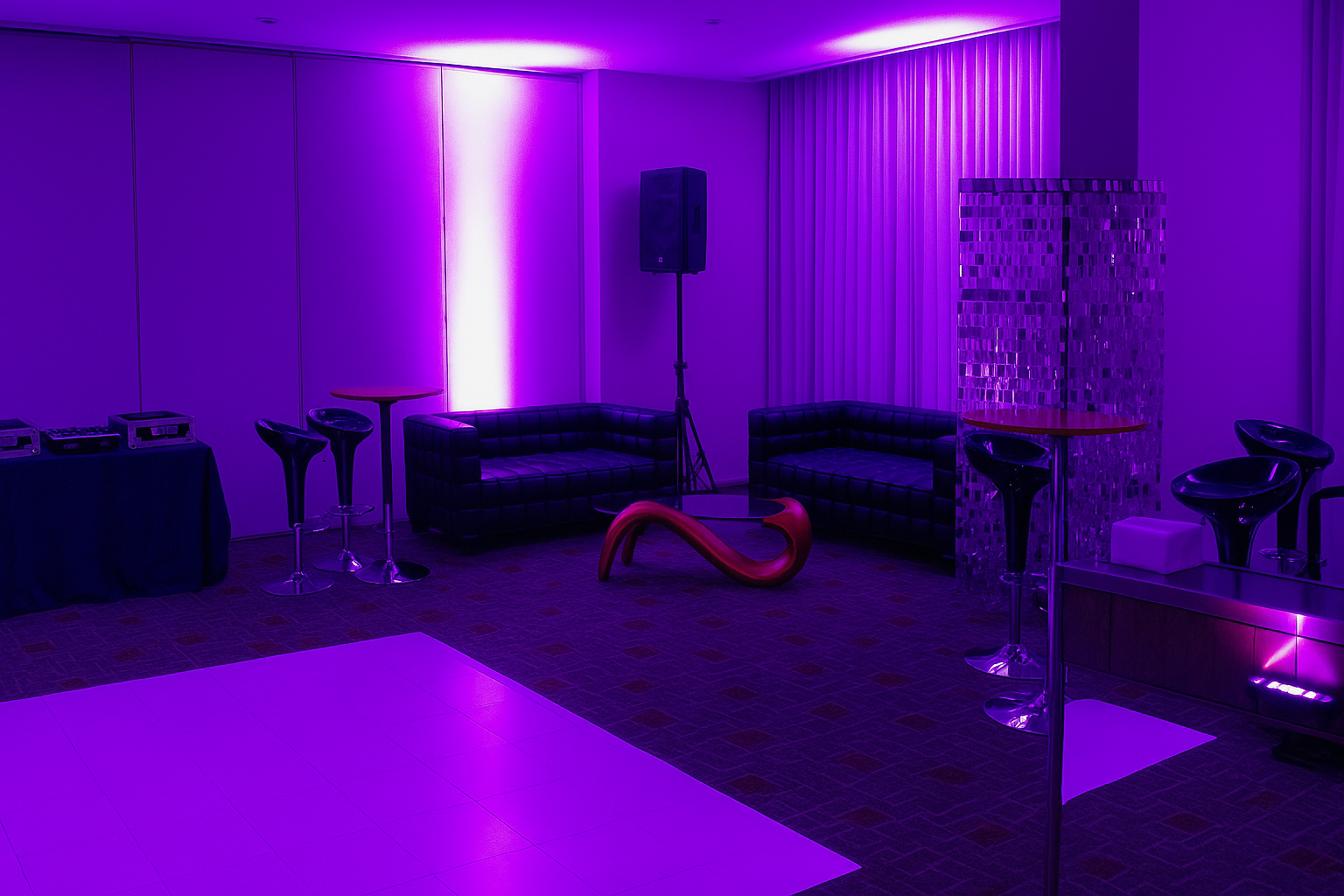 Salle de fête avec éclairage violet