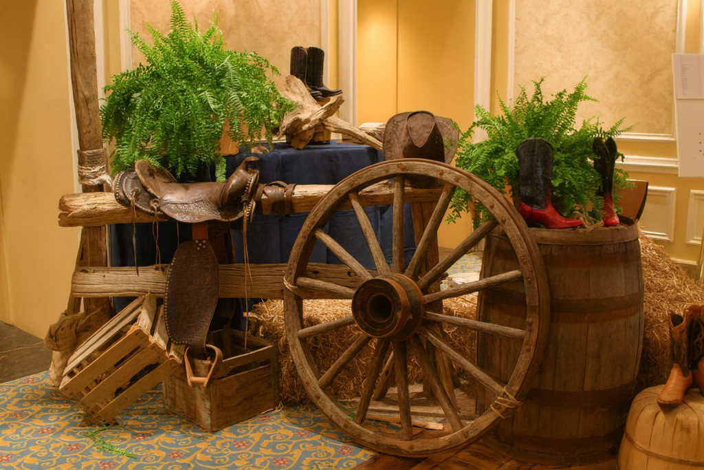 Décor western avec chariot et bottes